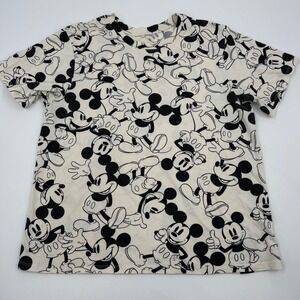 Disney‎ Mickey Mouse All Over Print T Shirt Cream Black 1X Plus Size
